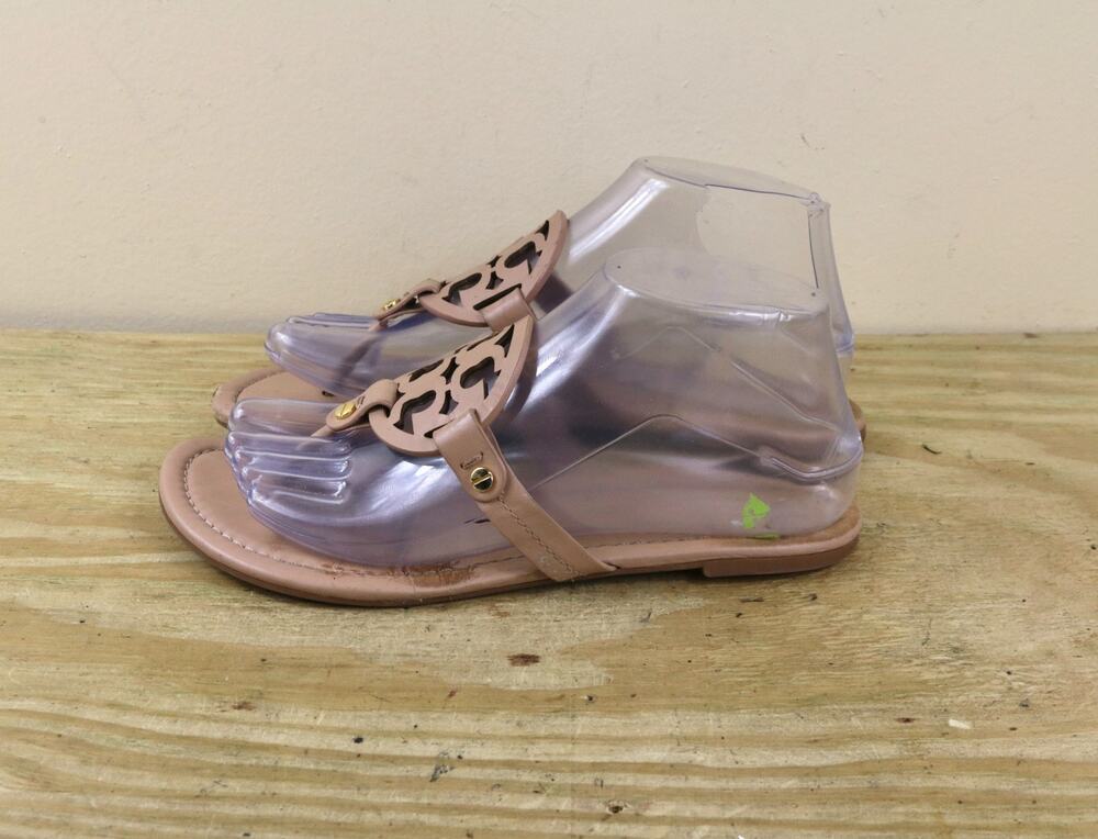 Tory Burch Sandals 7.5 Brown Leather Miller Logo Thong Shoes Flats